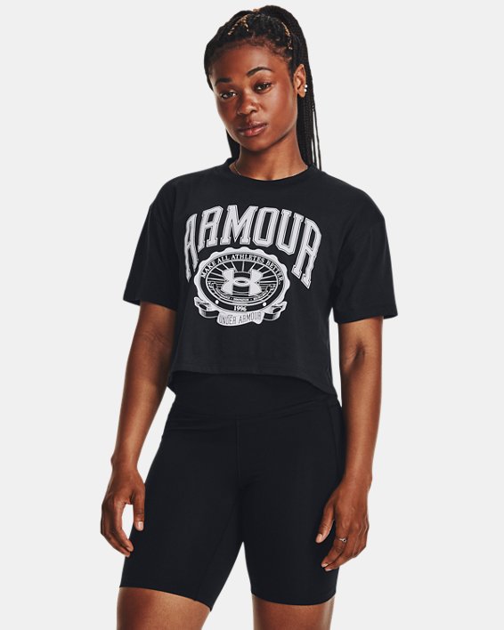 Camiseta de manga corta UA Collegiate Crop para mujer, Black, pdpMainDesktop image number 0